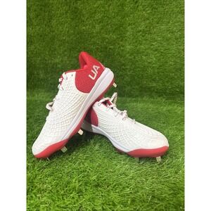 Under Armour Size 7.5 Glyde 2.0 MT TPU Softball Metal Cleats White‎ Red